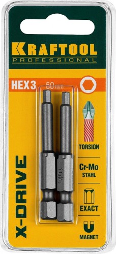Бита для заворачивания KRAFTOOL X-DRIVE HEX3 торсионные кованые, обточенные, 50мм, 2шт. 26127-3-50-2 - изображение 3