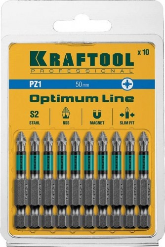 Бита для заворачивания KRAFTOOL PZ1, тип хвостовика E 1/4", 50 мм,10 шт (блистер) 26124-1-50-10 26124-1-50-10