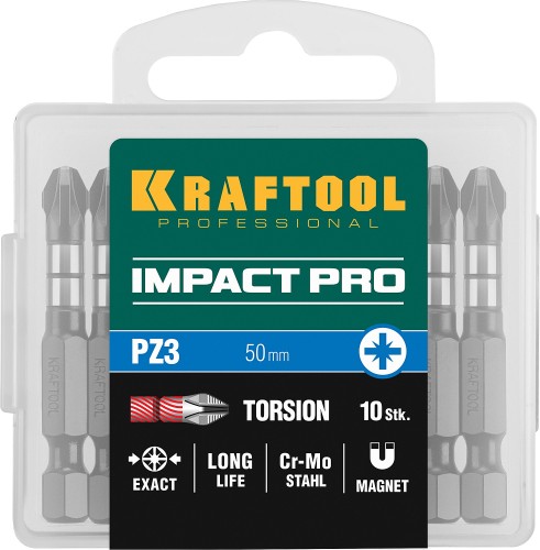 Бита для заворачивания KRAFTOOL IMPACT PRO PH 3, 50 мм, 10 шт, ударные  26191-3-50-S10