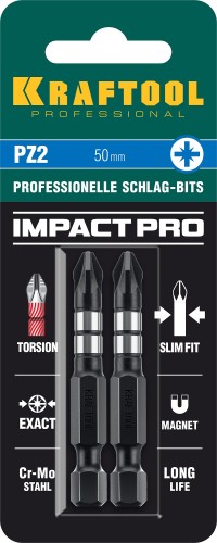 Бита для заворачивания KRAFTOOL IMPACT PRO ударные биты PZ 2, 50 мм, 2 шт 26193-2-50-S2
