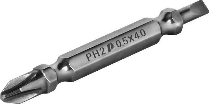 Бита для заворачивания ПРАКТИКА "Профи" двусторонняя PH-2 / SL 0.5x4х65мм отверточная (2шт) 776-546