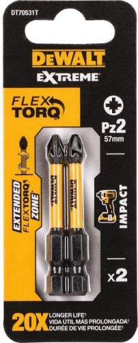 Бита для заворачивания ударная DeWALT РZ2х57 мм (2шт) IMPACT TORSION DT70531T DT70531T-QZ