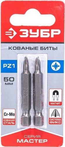 Бита для заворачивания ЗУБР МАСТЕР кованые, e 1/4", pz1, 50мм, 2шт 26003-1-50-2 - изображение 2