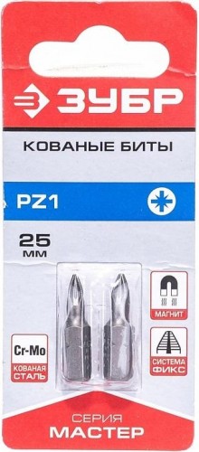 Бита для заворачивания ЗУБР МАСТЕР кованые, 1/4", pz1, 25мм, 2шт 26003-1-25-2 - изображение 2