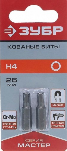 Бита для заворачивания ЗУБР МАСТЕР кованые, 1/4", hex4, 25мм, 2шт 26007-4-25-2 - изображение 2