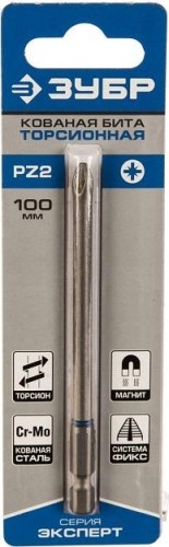 Бита для заворачивания ЗУБР ЭКСПЕРТ торсионная кованая, обточенная, e 1/4", pz2, 100мм 26013-2-100-1 - изображение 2