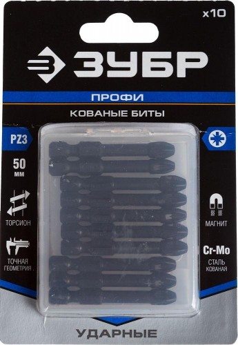 Бита для заворачивания ЗУБР ПРОФЕССИОНАЛ e 1/4", pz3, 50мм, 10шт 26023-3-50-S10 - изображение 2