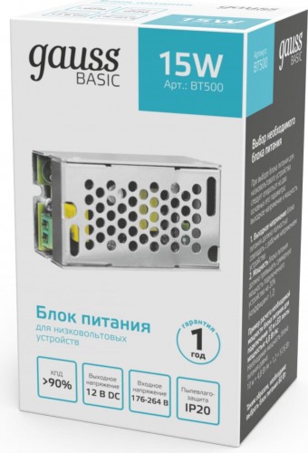 Блок питания GAUSS BT500 basic 12v 15w ip20 - изображение 3