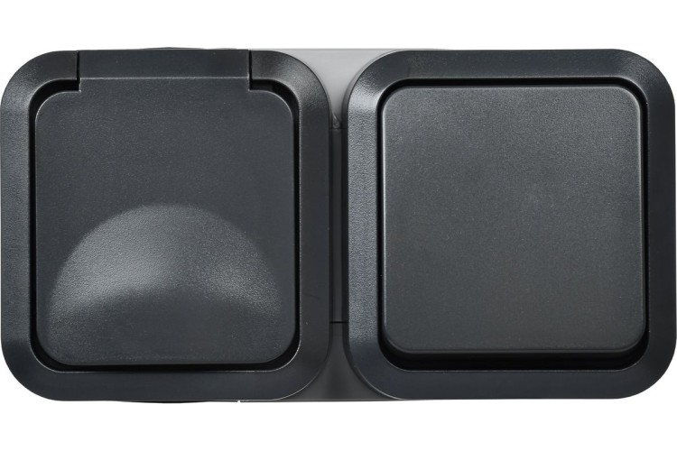 Блок выключатель-розетка IEK TORS ОП + горизонт. 16а IP55 TS142 графит  TS-G10-6-55-V-K53