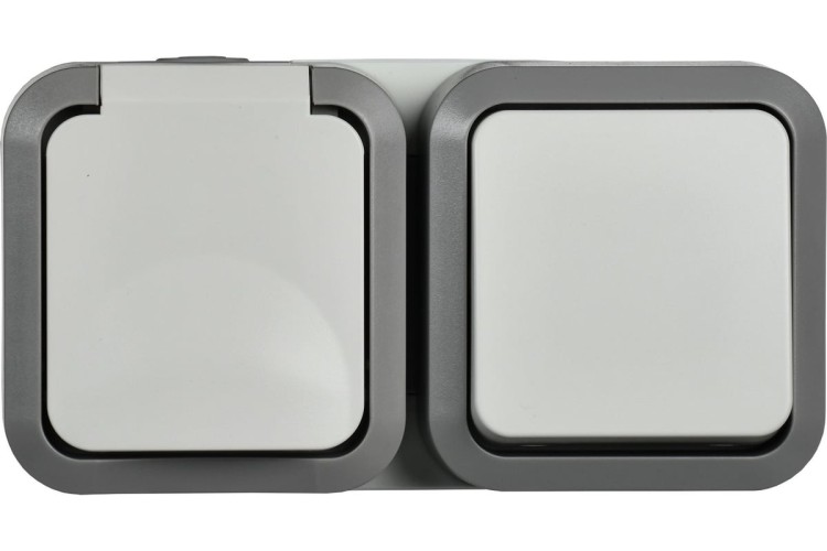 Блок выключатель-розетка IEK TORS ОП + горизонт. 16A IP55 TS242 бел.  TS-G10-6-55-V-K41