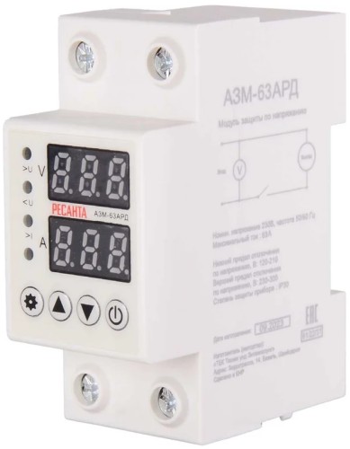 Блок защиты по напряжению Ресанта АЗМ-63АРД регулируемый (с дисплеем) 61/22/31