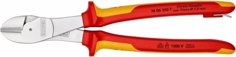 Бокорезы диэлектрические KNIPEX KN-7406250TBK особо мощные vde, 250 мм, хром, 2-комп. ручки