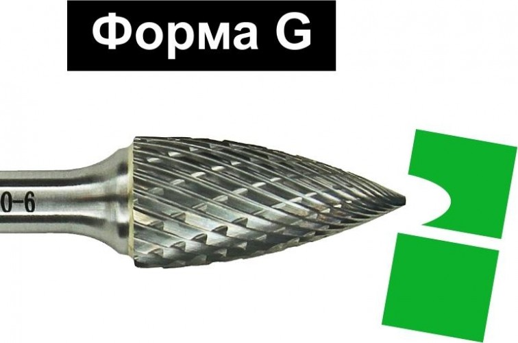 Бор-фреза по металлу  D.BOR форма G парабола с заостренной головой DC 16.0*25/ хв. 6 мм D-RB-DC-G-16-070-6 - изображение 2