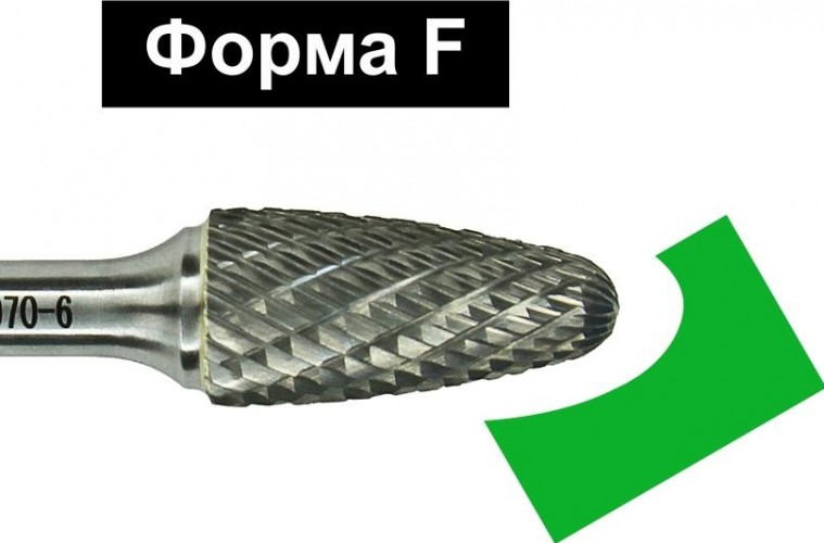 Бор-фреза по металлу  D.BOR форма F парабола с закругленной головой DC 16.0*25 хв. 6 мм D-RB-DC-F-16-070-6 - изображение 2
