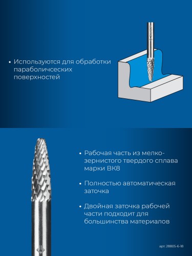 Бор-фреза по металлу  ЗУБР 28805-6-18 6х18 мм, тип f, твердосплавная - изображение 3