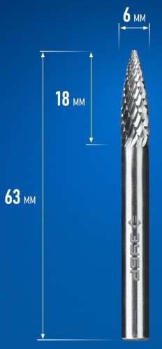 Бор-фреза по металлу  ЗУБР 28806-6-18 6х18 мм, тип g, твердосплавная - изображение 2