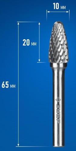 Бор-фреза по металлу  ЗУБР 28805-10-20 10х20 мм, тип f, твердосплавная - изображение 2
