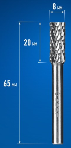 Бор-фреза по металлу  ЗУБР 28801-8-20 8х20 мм, тив b, твердосплавная - изображение 2