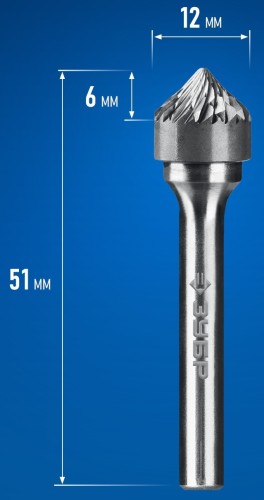 Бор-фреза по металлу  ЗУБР 28809-12-6 12х6 мм, тип k, твердосплавная - изображение 2