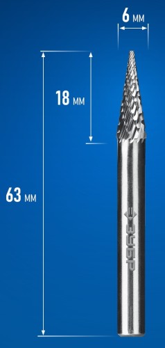 Бор-фреза по металлу  ЗУБР 28811-6-18 6х18 мм, тип m, твердосплавная - изображение 2
