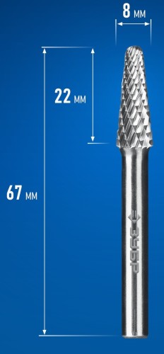Бор-фреза по металлу  ЗУБР 28810-8-22 8х22 мм, тип l, твердосплавная - изображение 2