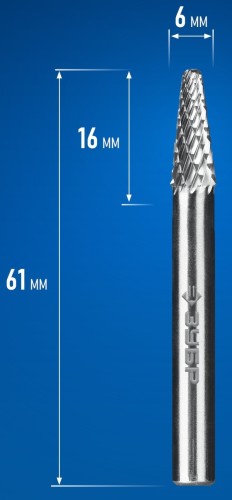 Бор-фреза по металлу  ЗУБР 28810-6-16 6х16 мм, тип l, твердосплавная - изображение 2