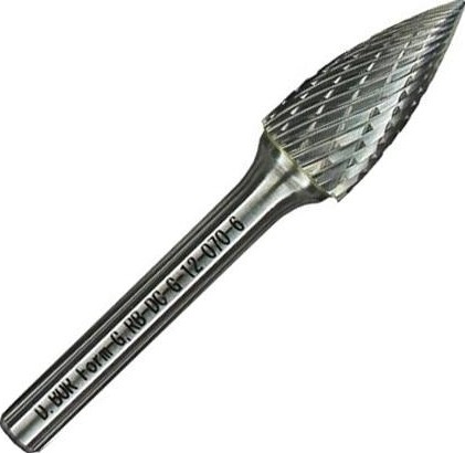 Борфреза по металлу D.BOR форма G парабола с заостренной головой 12.0*25/70  DC хв. 6 мм D-RB-DC-G-12-070-6