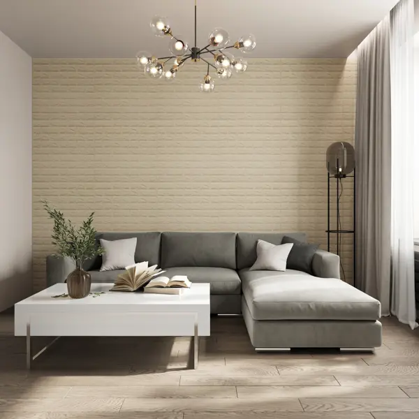 Листовая панель ПВХ самоклеящаяся мягкая DEKOR PANEL 3D кирпич слоновая кость 770x700x4 мм 0.539 м2 - изображение 3