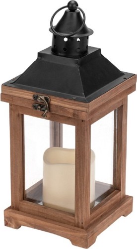 Декоративный фонарь со свечкой, корпус из дерева Neon-Night 513-075 размер 14х14х35cм, цвет теплый белый