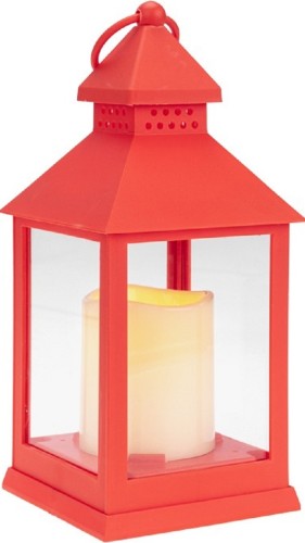 Декоративный фонарь со свечкой, красный корпус Neon-Night 513-059 размер 10,5х10,5х24см, цвет теплый белый
