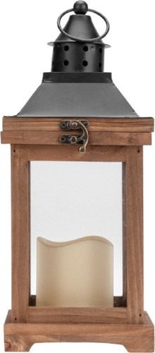 Декоративный фонарь со свечкой, корпус из дерева Neon-Night 513-075 размер 14х14х35cм, цвет теплый белый - изображение 2