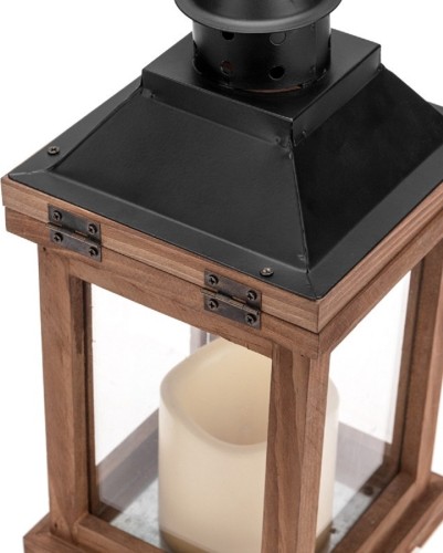 Декоративный фонарь со свечкой, корпус из дерева Neon-Night 513-075 размер 14х14х35cм, цвет теплый белый - изображение 3