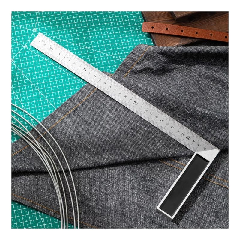 Угловая линейка стальная DELI DL302350 350 мм нержавеющая сталь + алюминиевое основание 104518 - изображение 2