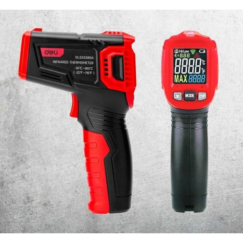 Инфракрасный термометр с цветным экраном DELI DL333380A 380град. - изображение 2