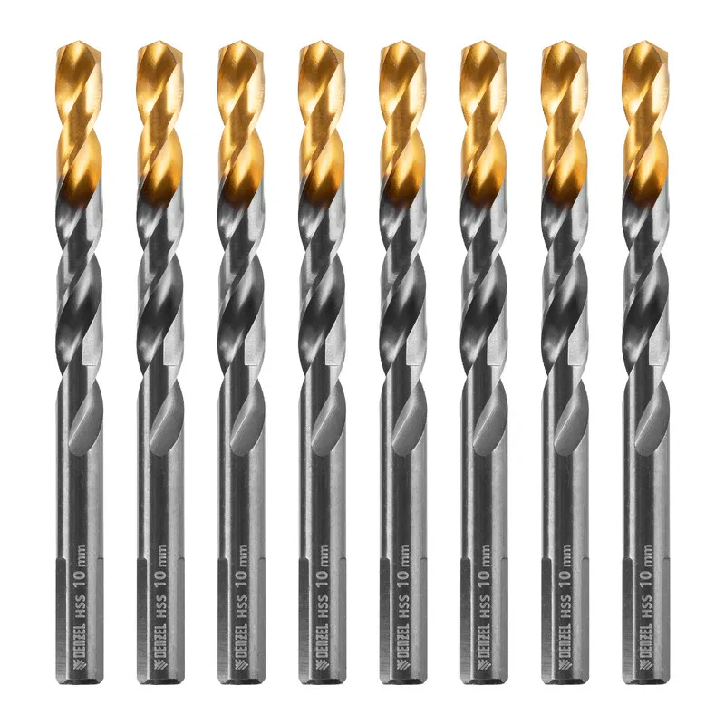 Сверло по металлу Denzel 10 мм, HSS-Tin, Golden Tip, 8 шт.