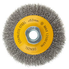 Щетка для УШМ Denzel 100 мм Тарелка, витая нержавеющая проволока 0.3 мм, М14 Denzel - изображение 7