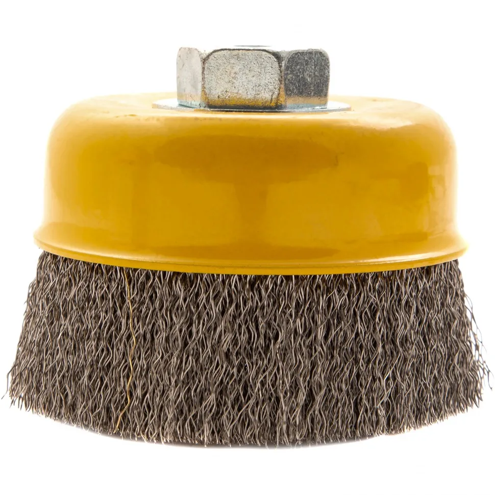 Щетка для УШМ Denzel 100 мм, Чашка, витая нержавеющая проволока 0.3 мм, М14 - изображение 3