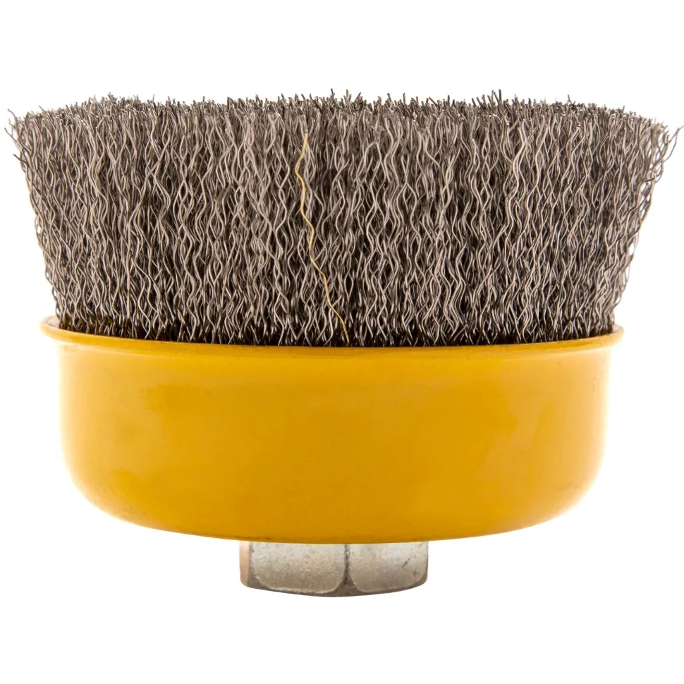 Щетка для УШМ Denzel 100 мм, Чашка, витая нержавеющая проволока 0.3 мм, М14 - изображение 4