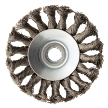 Щетка для УШМ Denzel 100 мм, Тарелка, крученая нержавеющая проволока 0.5 мм, М14 - изображение 10