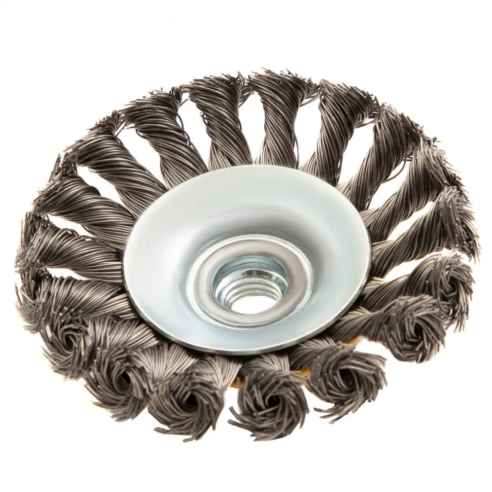 Щетка для УШМ Denzel 100 мм, Тарелка, крученая нержавеющая проволока 0.5 мм, М14 - изображение 4