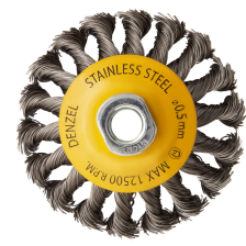 Щетка для УШМ Denzel 100 мм, Тарелка, крученая нержавеющая проволока 0.5 мм, М14 - изображение 9
