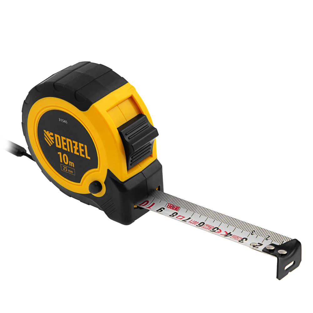 Рулетка Denzel 10мх25мм, двухкомп. корпус, кнопка-пауза - изображение 4
