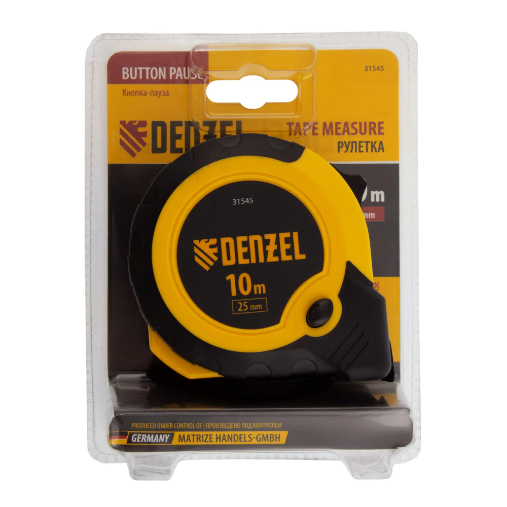 Рулетка Denzel 10мх25мм, двухкомп. корпус, кнопка-пауза - изображение 8