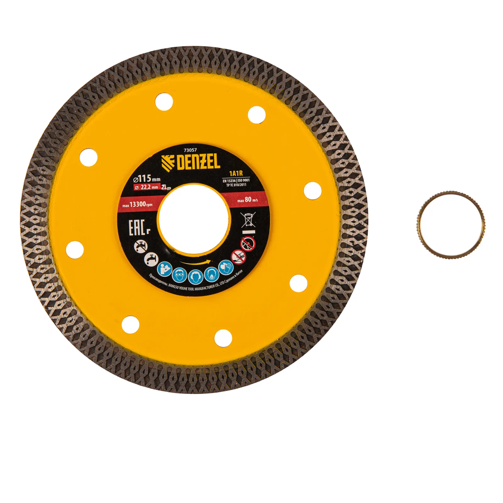 Диск алмазный Denzel 115х22,2мм, сплошной, супертонкий, горячий пресс, сухой/мокрый рез - изображение 4