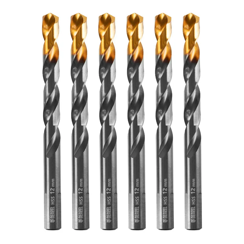 Сверло по металлу Denzel 12 мм, HSS-Tin, Golden Tip, 6 шт.