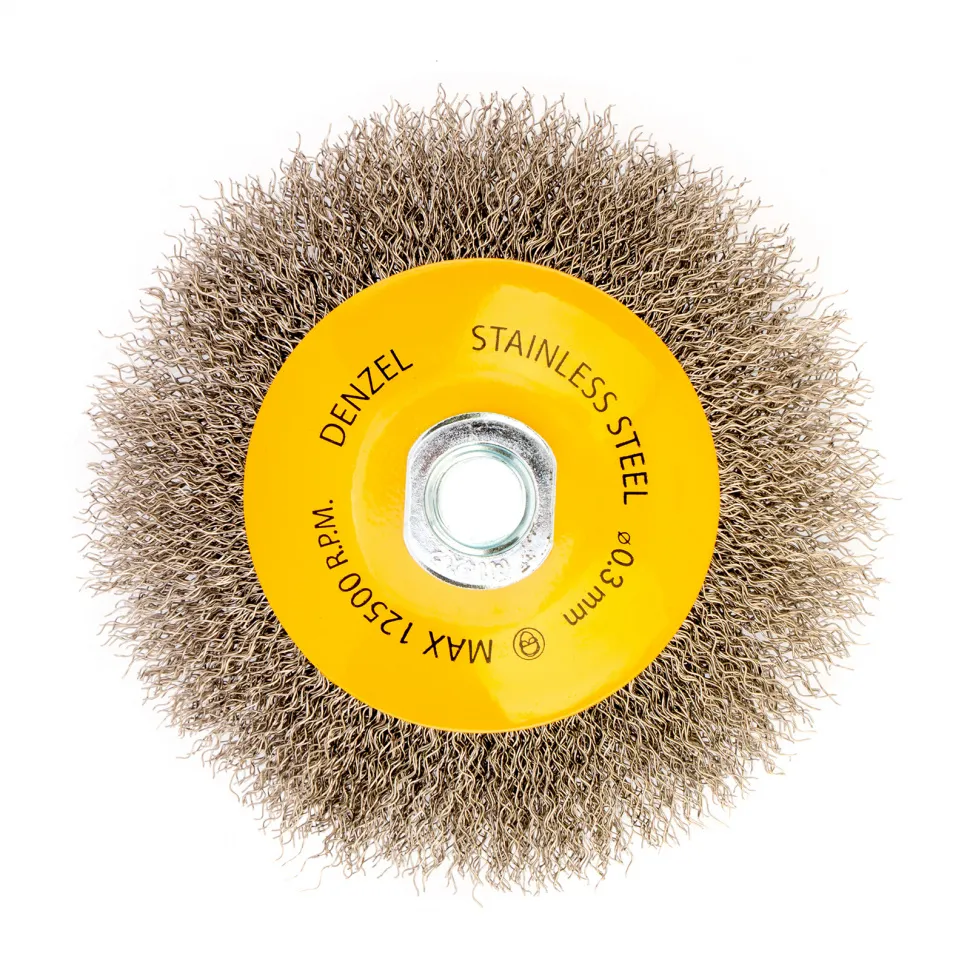 Щетка для УШМ Denzel 125 мм, Тарелка, витая нержавеющая проволока 0.3 мм, М14 - изображение 2