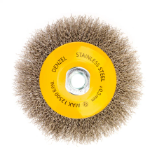 Щетка для УШМ Denzel 125 мм, Тарелка, витая нержавеющая проволока 0.3 мм, М14 - изображение 6