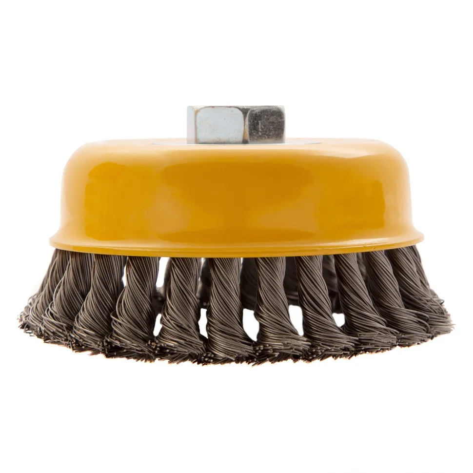 Щетка для УШМ Denzel 125 мм, Чашка, крученая нержавеющая проволока 0.5 мм, М14 - изображение 2