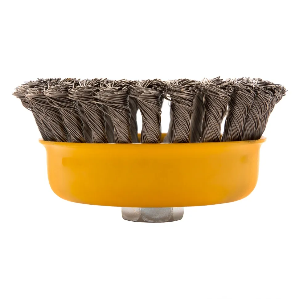 Щетка для УШМ Denzel 125 мм, Чашка, крученая нержавеющая проволока 0.5 мм, М14 - изображение 3