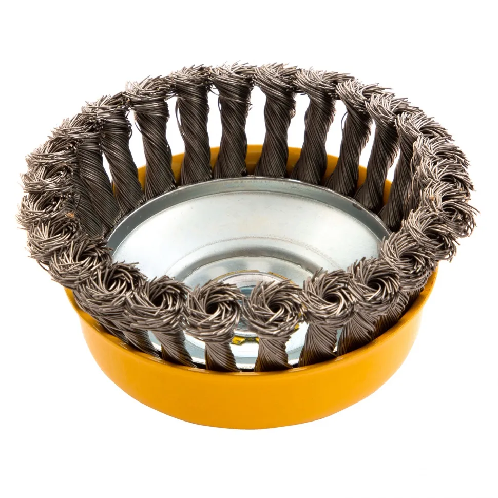 Щетка для УШМ Denzel 125 мм, Чашка, крученая нержавеющая проволока 0.5 мм, М14 - изображение 4